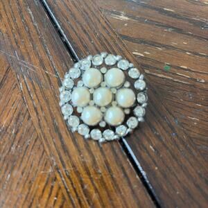 Vintage Judy Lee Faux Pearl and Crystal Domed Brooch Pin